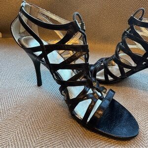 Enzo Angiolini Black Strappy Caged Heels